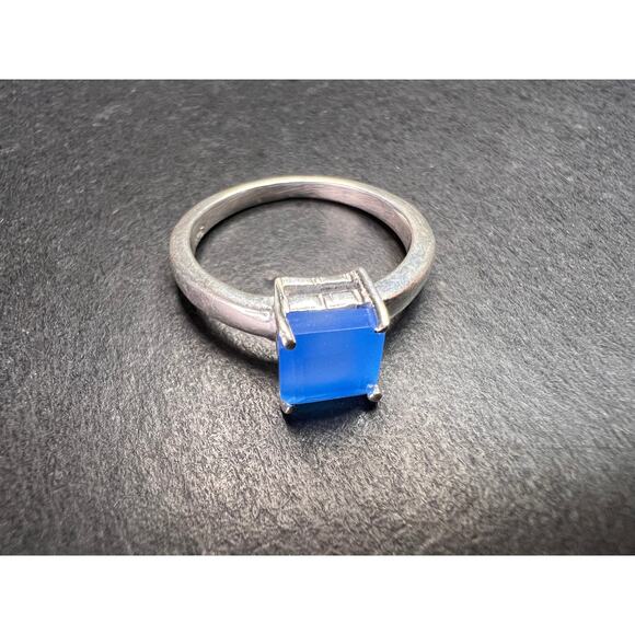 Square cut blue chalcedony sterling silver ring size 6 - Picture 11 of 16